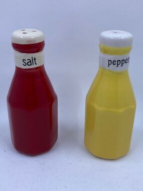 Ketchup and Mustard Salt & Pepper Shakers Never Used Stoppers Cute